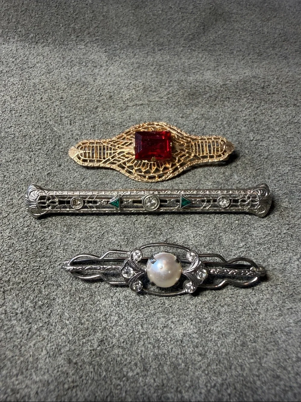 Trio of Vintage Art Deco Style Bar Brooches